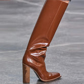 Square Head High Heel Retro Punk Motorcycle Knee Boots-BS00989-Veeddydropshipping